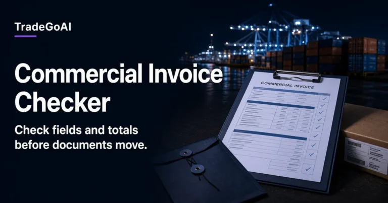 Commercial Invoice Checker for invoice fields, line-item math, and totals