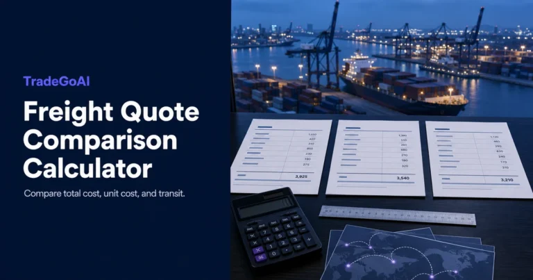 Freight quote comparison calculator with three shipping quotations and container port