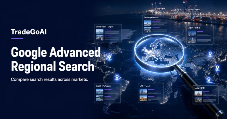 Google Advanced Regional Search with illuminated world map and regional search results