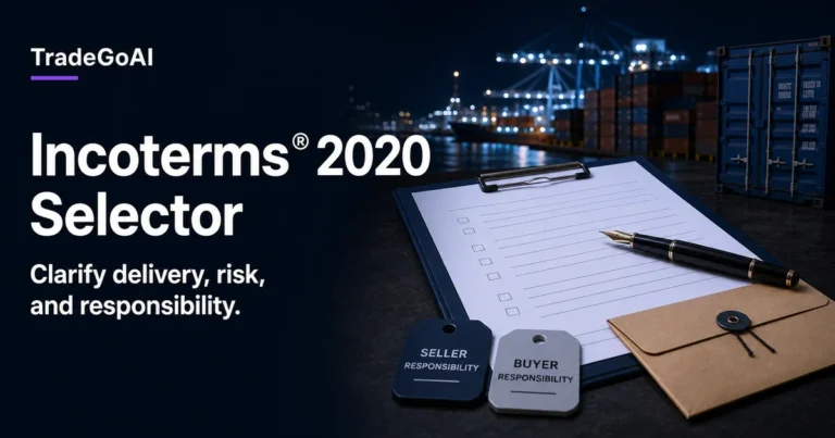 Incoterms® 2020 Selector for delivery, risk, customs, and transport responsibilities