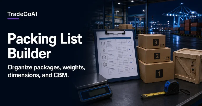 Packing List Builder for package details, weights, dimensions, and CBM