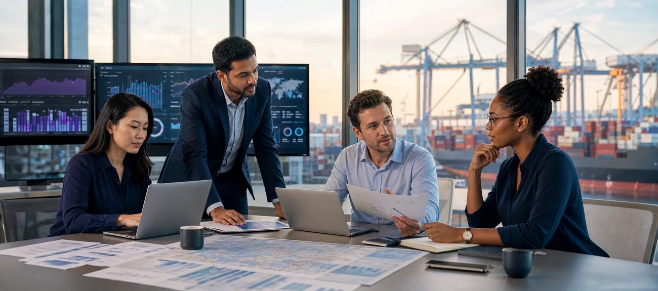 AI Workforce for Global Trade International trade team working with AI-assisted market and deal workflows