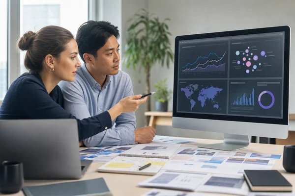 Search Visibility and Growth Marketing specialists analyzing search visibility and global content performance