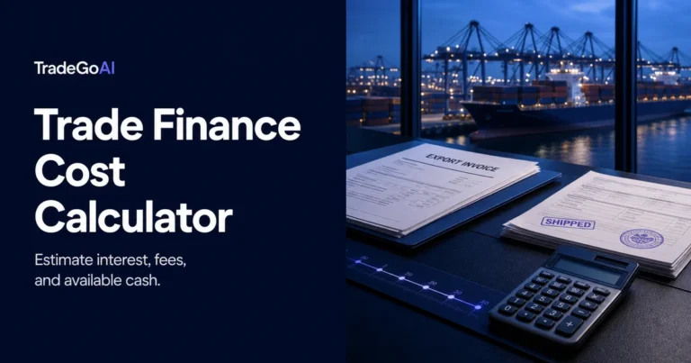 Trade Finance Cost Calculator for estimating invoice advance interest, fees, and available cash