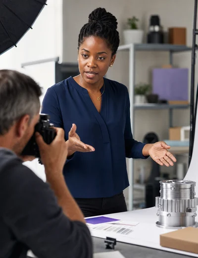 B2B marketing lead directing an export product photography session