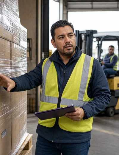 Trade operations manager coordinating an outbound warehouse shipment