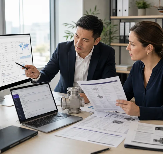 Trade professionals comparing buyer research, product specifications, and customer information across disconnected sources