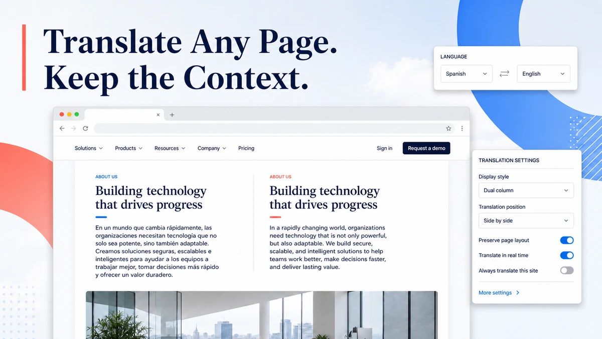 Foreign-language webpage displayed with original and translated text together